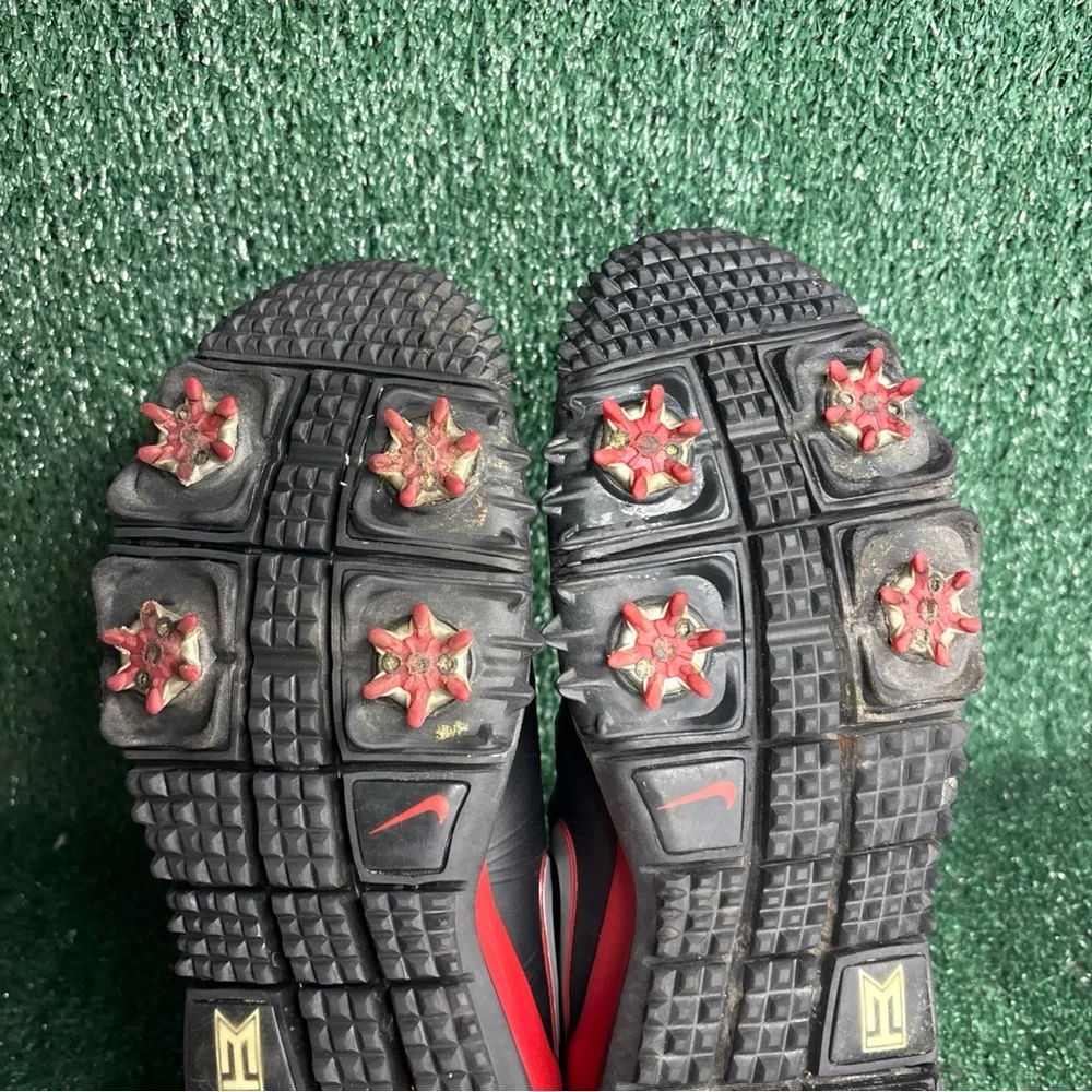 Nike‎ TW 14 Golf Shoes Mens Size 8 Black Red Tiger Woods Spiked 599416-001